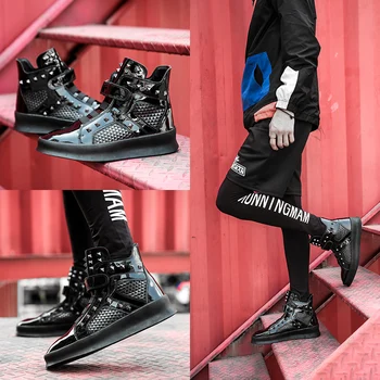 Pantofi pentru bărbați Punk Glezna Cizme pentru Barbati Skate Italia Europene de Înaltă Top Britanic Pantofi de stradă de Lux Traiers lumina cizme cu platforma