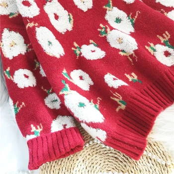 EBAIHUI Roșu Pulover pentru Femei de Toamna/iarna, Pulovere Largi Japoneză Retro Stil Leneș Floare de Imprimare Pulover de Sus 2021 Noi