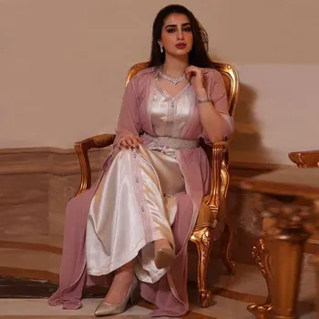 Musulman 2 bucata set rochie șifon Rochii Femei Rochie eleganta Dubai Arabe, Turcia Moroccon Caftan Haine Islamice Halat Rochie Vestido