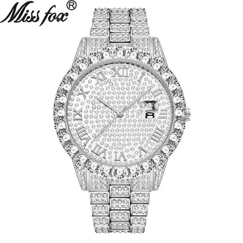MISSFOX Ceasuri Barbati Ceas cu Diamante Bagheta Barbati Brand de Lux Omul de Femei Ceas de Aur 18K Impermeabil Cuarț Ceas de mână