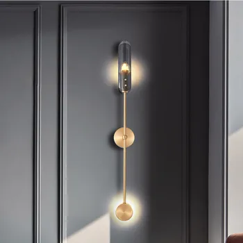 Nordic Minimalist Modern, Camera de zi Lumina de Perete de Fier, Aur Bandă de Sticlă Lampă Hotel Culoar de Fundal de Perete Dormitor LED Lampă de Noptieră