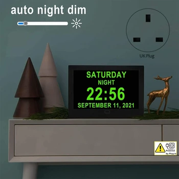 Dementa Ceasuri,Ceas Calendar,Ceas cu Cifre Mari de Afișare,Ceas cu Alarmă cu HD Ramă Foto Digitală,UK Plug