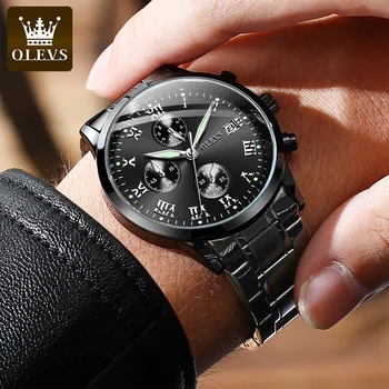 OLEVS Mens Ceasuri de Lux Cronograf din Oțel Inoxidabil Cuarț Ceas de mână rezistent la apă Ceas Sport pentru Barbati de Afaceri de Moda Ceas