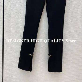 2021 Noua Pistă De Moda De Design Negre Drepte Pantaloni Femei Culoare Solidă Talie Mare Parte Split Butoane Streetwear Pantaloni Lungi