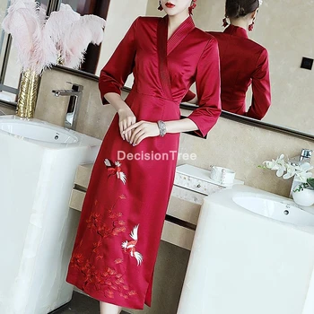 2022 îmbunătățit broderie flori femeilor cheongsam chineză tradițională rochii de dantelă guler mandarin qipao vestidos rochie de seara