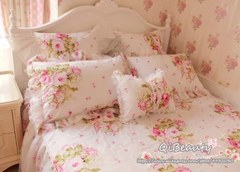 7 buc/set FULL size beding-coreean pastorală florale plus fire de bumbac prințesă drăguț lenjerie de pat