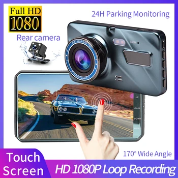 Video Recorder Dashcam 4 Inch IPS Touch Ecran de Sticlă Auto DVR 1080P 170° Unghi Larg Dual Lentilă aparat de Fotografiat Înregistrare în Buclă Registrator